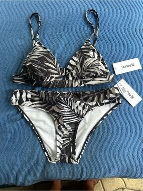 Hurley Black & White Tropical Leaf Bikini